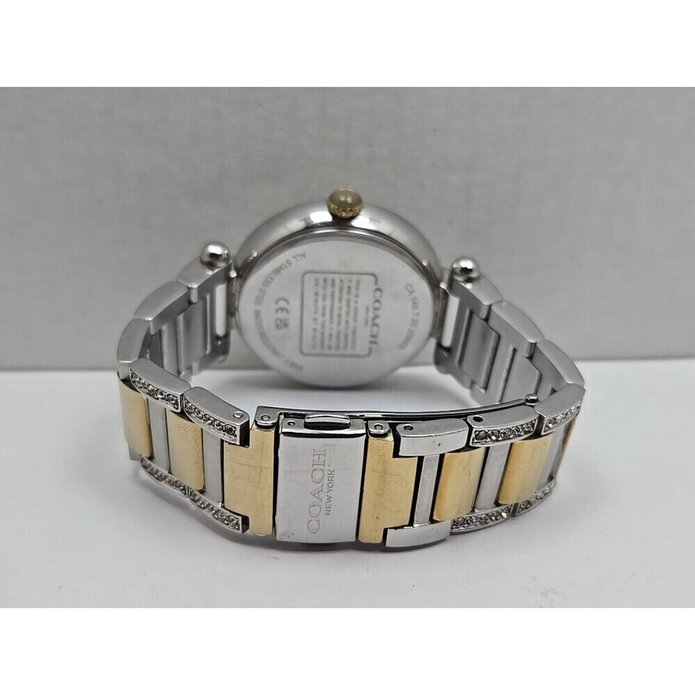 Coach Cary Two Tone Crystal Bezel Mother Of Pearl Watch New Battery Petite Small - Picture 8 of 11